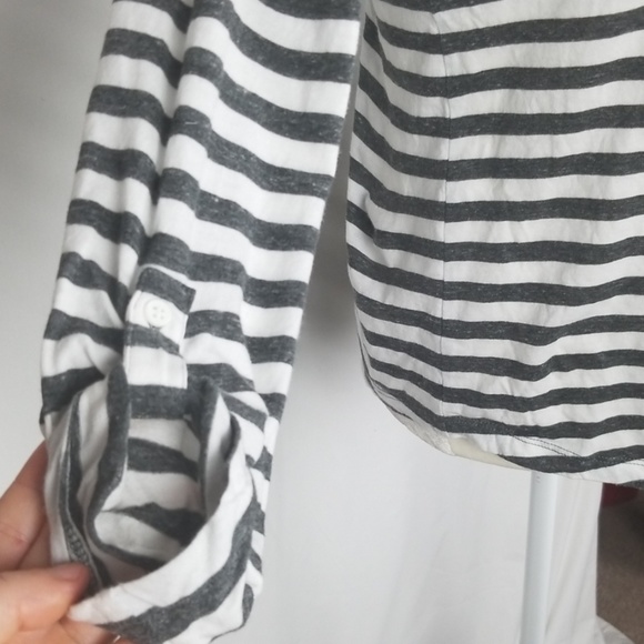 Loft 3/4 Striped Grey & White Shirt - Picture 2 of 5